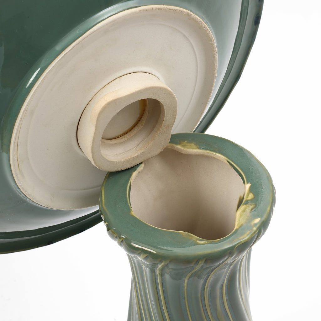 Marine Green Ceramic Birdbath with Swirl Pattern, Outdoor Garden Accent