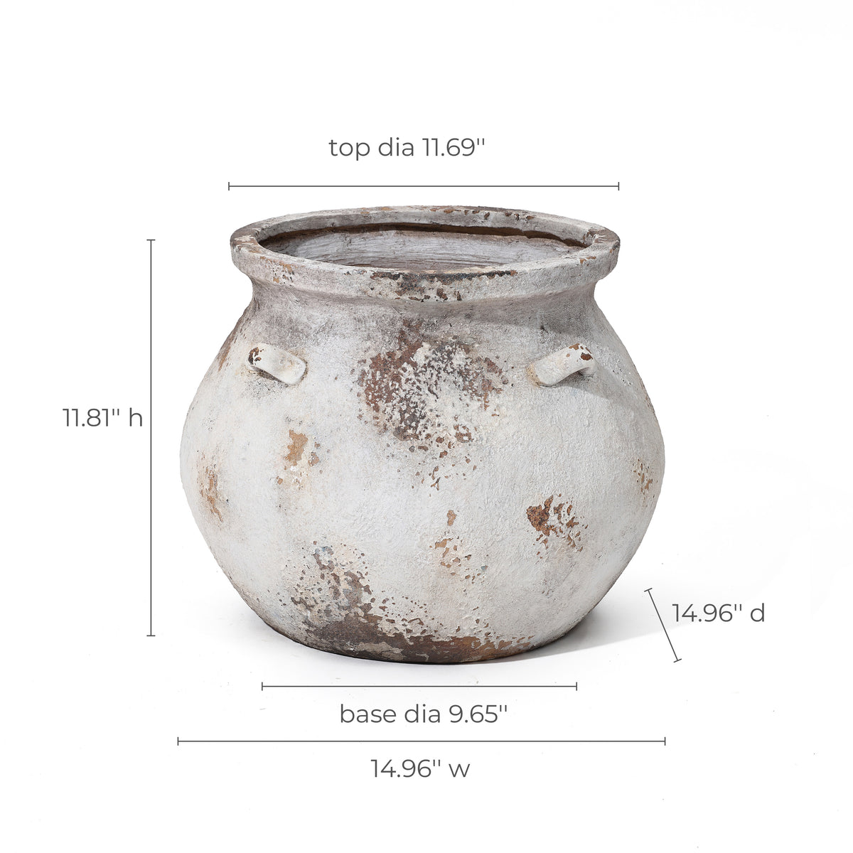 Cauldron MgO Planter, Distressed Off-White, 15"
