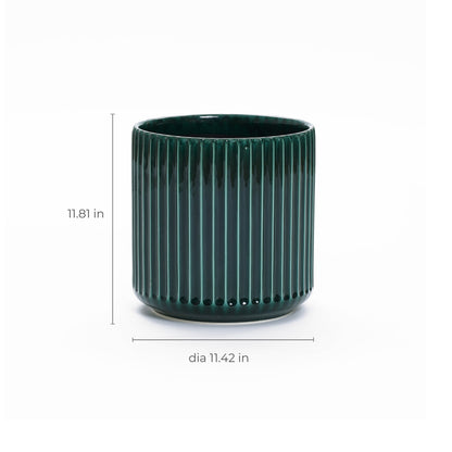 Grove Round Fluted Ceramic Planter, Jade Green, 11.5"