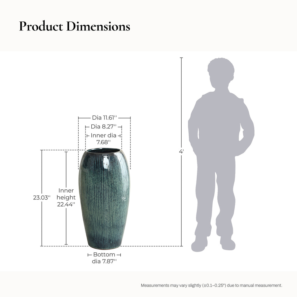Blue Ceramic 23-Inch Tall Round Planter