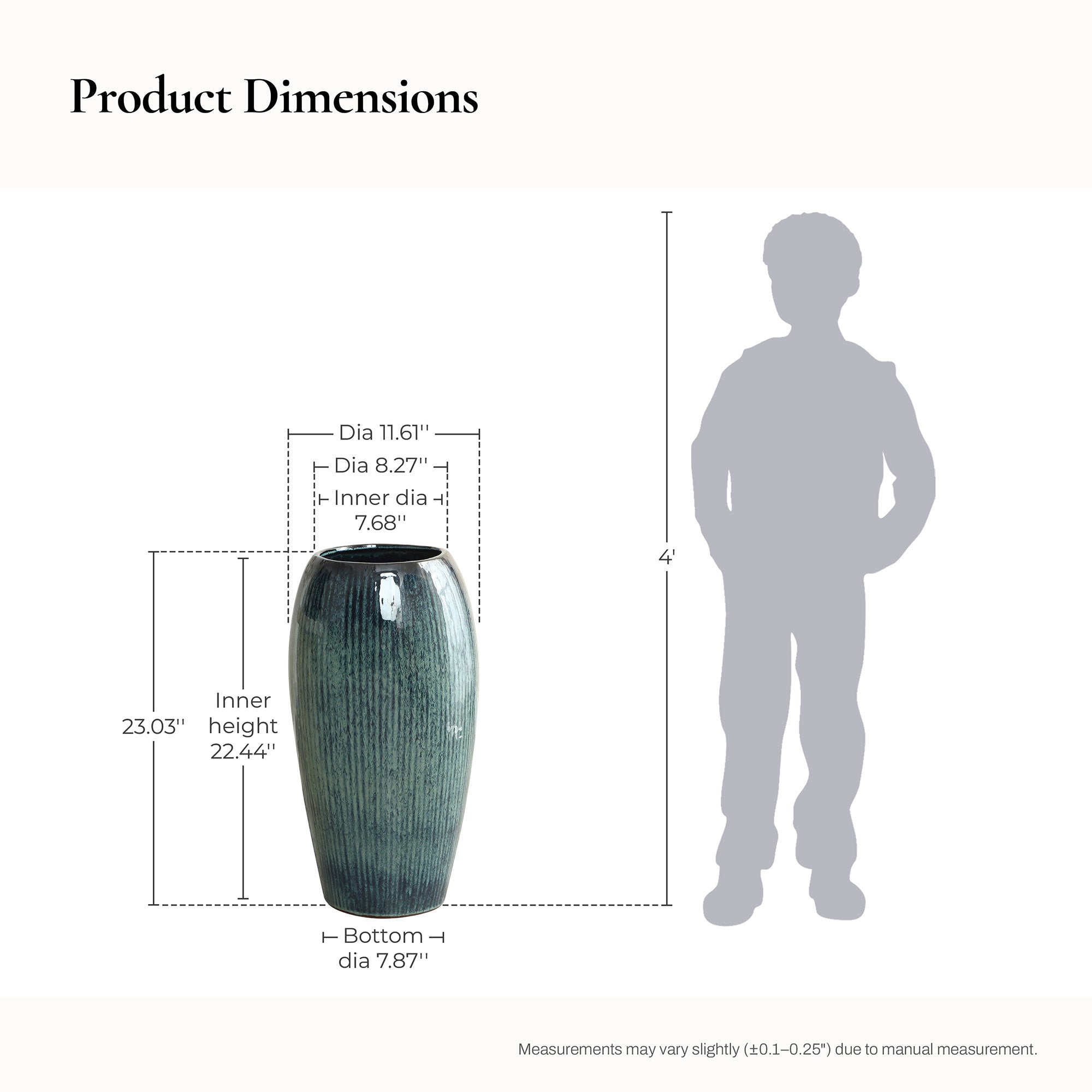 Blue Ceramic 23-Inch Tall Round Planter