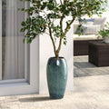 Blue Ceramic 23-Inch Tall Round Planter