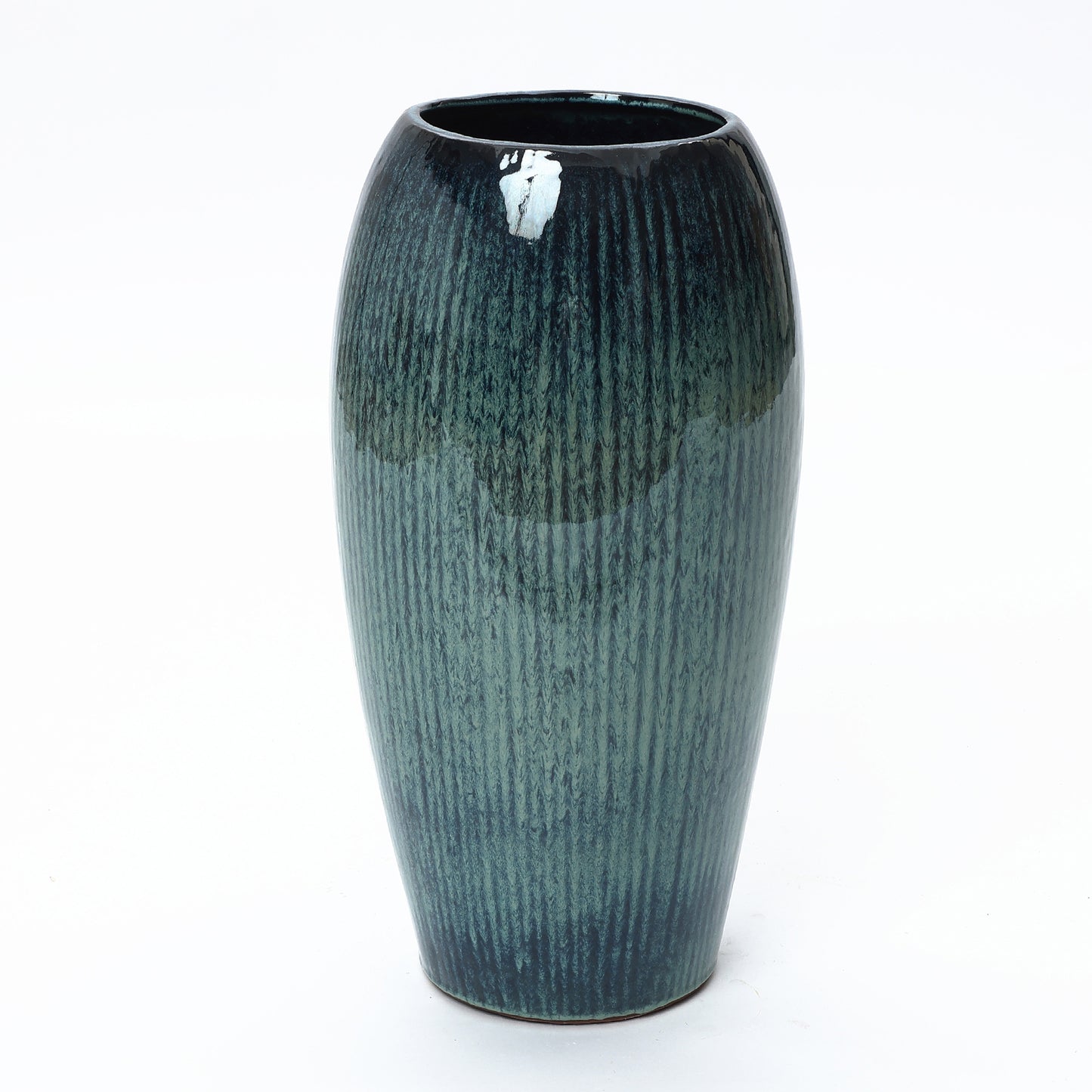 Vale Glazed Ceramic Tall Planter, Green-Blue, 23"