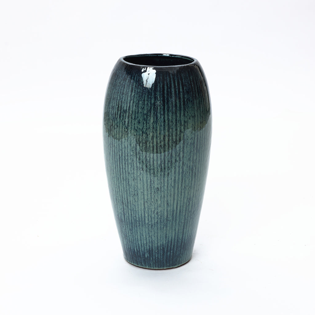 Blue Ceramic 23-Inch Tall Round Planter