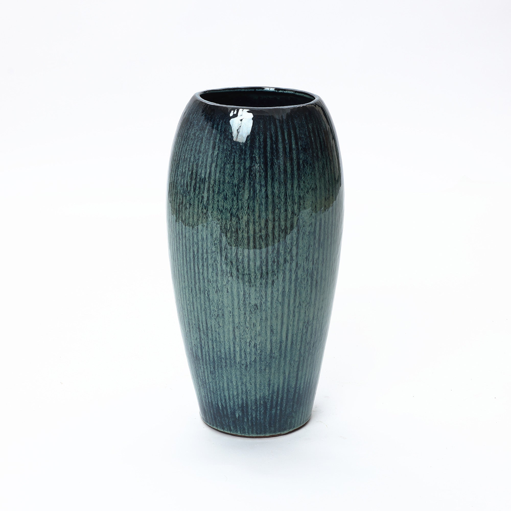 Blue Ceramic 23-Inch Tall Round Planter