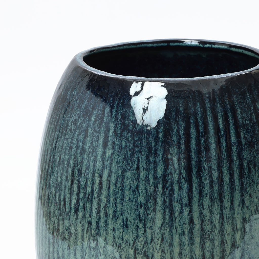 Blue Ceramic 23-Inch Tall Round Planter