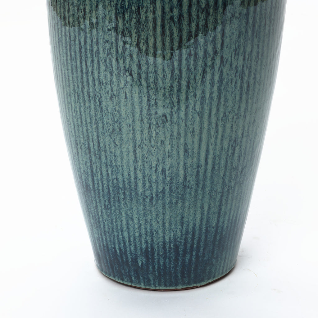 Blue Ceramic 23-Inch Tall Round Planter