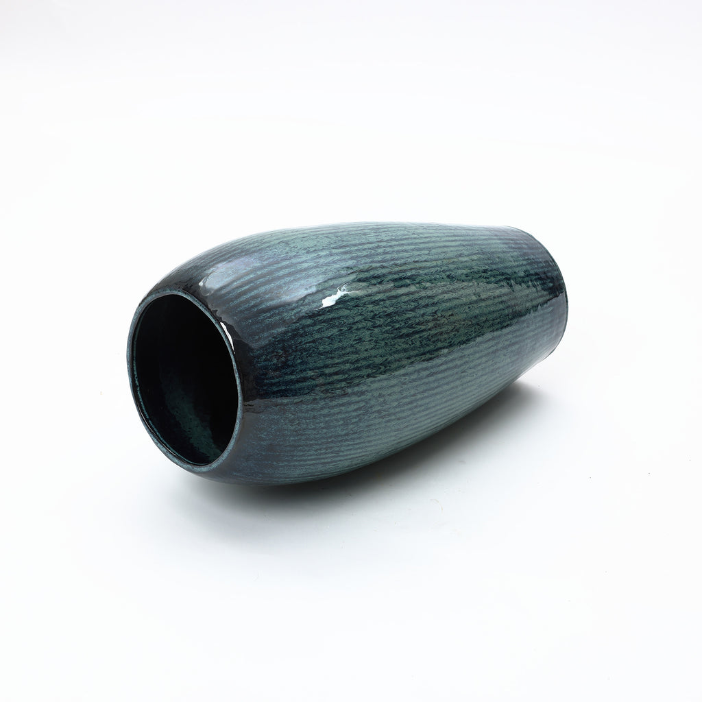 Blue Ceramic 23-Inch Tall Round Planter