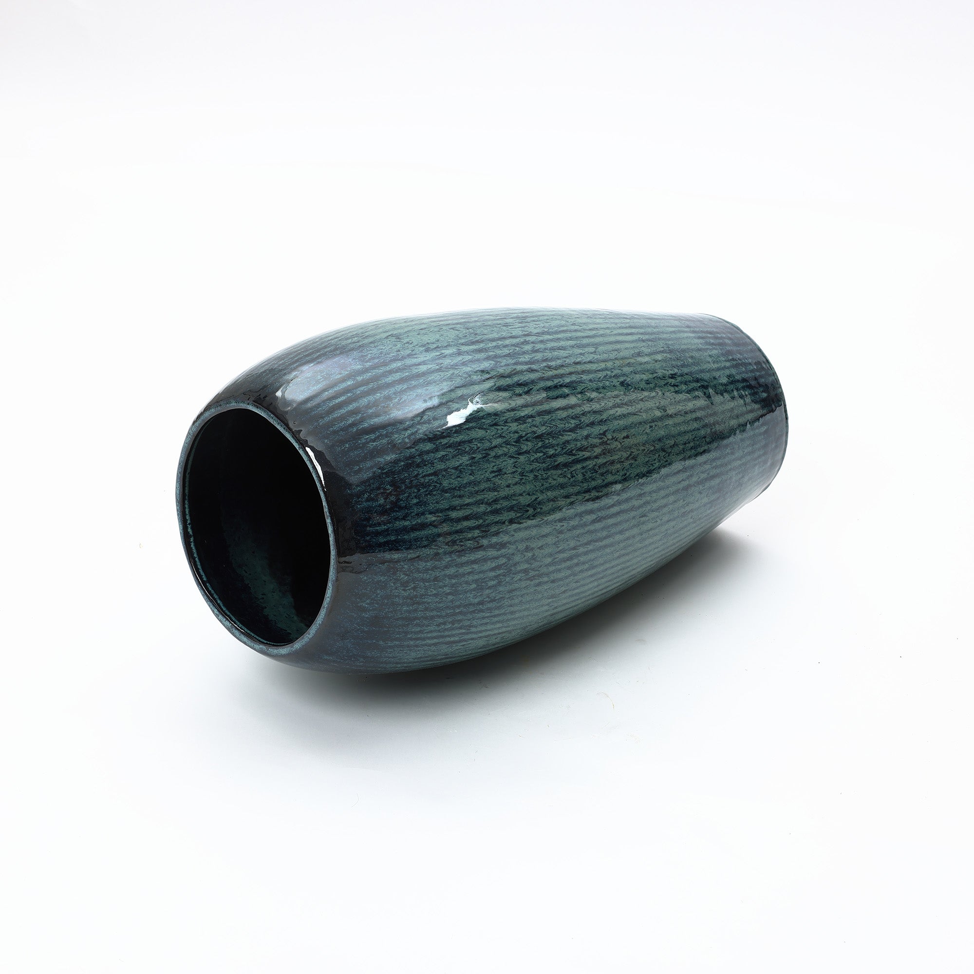 Blue Ceramic 23-Inch Tall Round Planter