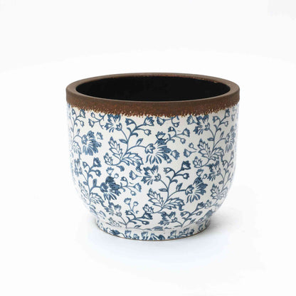 Arbor Ceramic Round Planter, Blue Floral, 13"