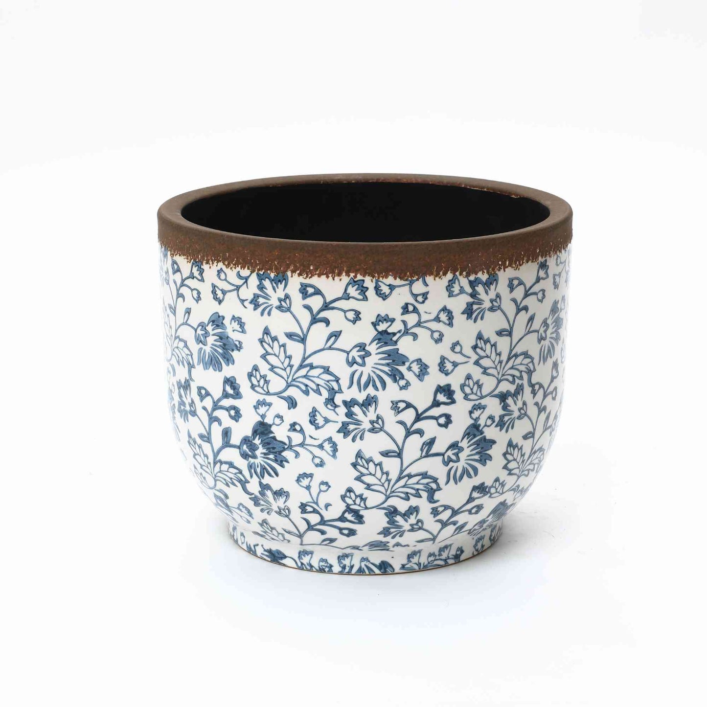 Arbor Ceramic Round Planter, Blue Floral, 11"