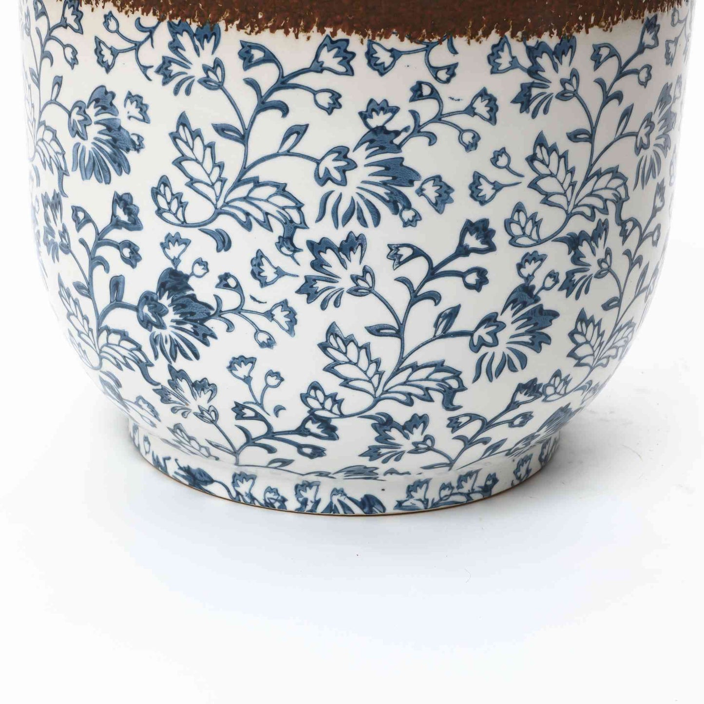 Arbor Ceramic Round Planter, Blue Floral, 13"