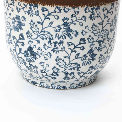 Arbor Ceramic Round Planter, Blue Floral, 11"