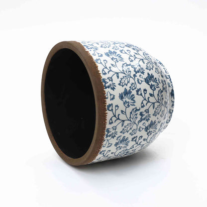 Arbor Ceramic Round Planter, Blue Floral, 13"