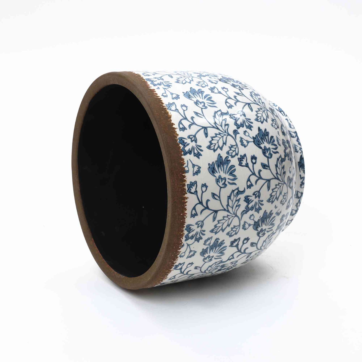 Arbor Ceramic Round Planter, Blue Floral, 11"