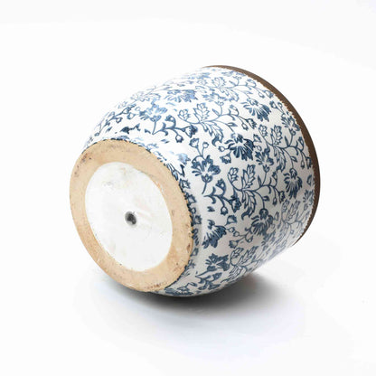 Arbor Ceramic Round Planter, Blue Floral, 11"