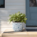 Blue Floral Ceramic Planter, 12.2" Round, Indoor & Outdoor Garden Pot