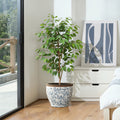 Blue Floral Ceramic Planter, 15.16" Round, Indoor & Outdoor Garden Pot