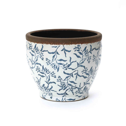Strata Ceramic Round Planter, Blue Floral, 11"