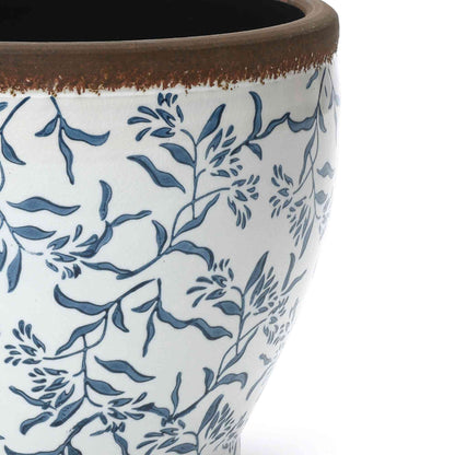 Strata Ceramic Round Planter, Blue Floral, 11"