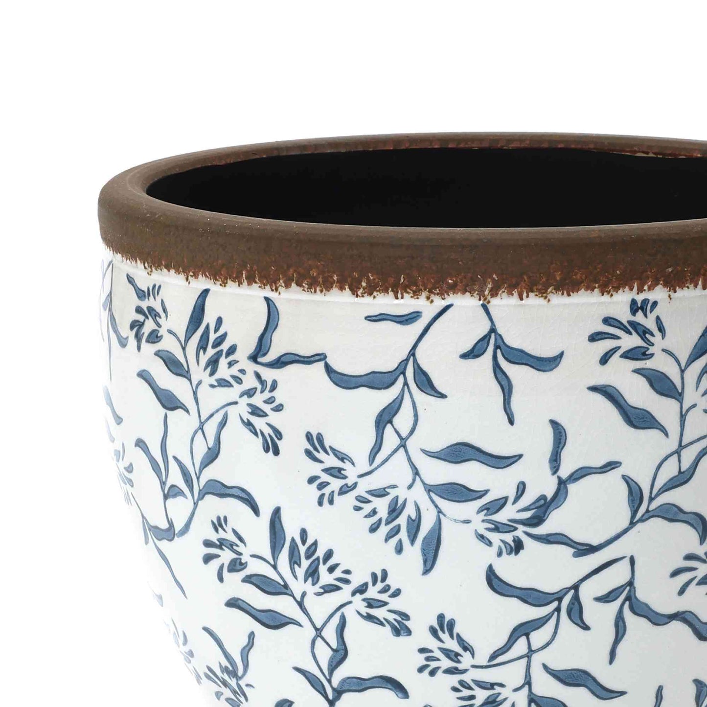 Strata Ceramic Round Planter, Blue Floral, 13"