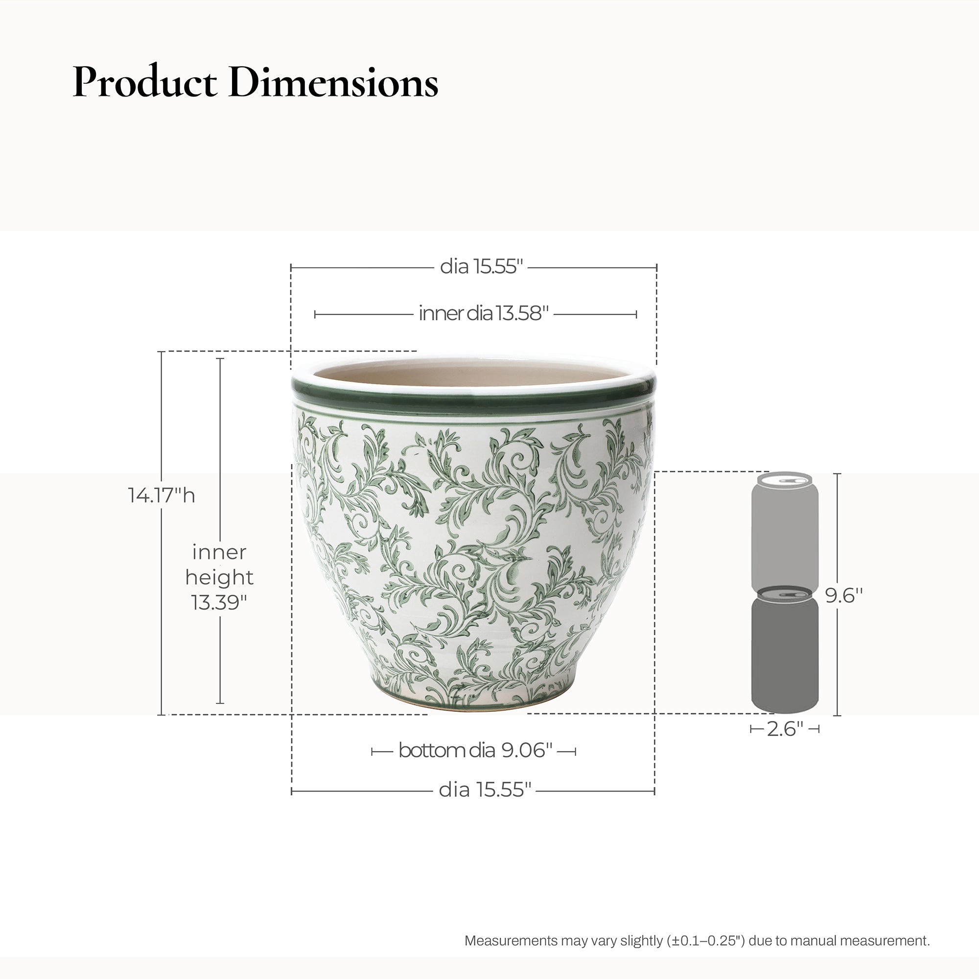 Green Paisley Ceramic Planter, 15.55" Round, Indoor & Outdoor Flower Pot