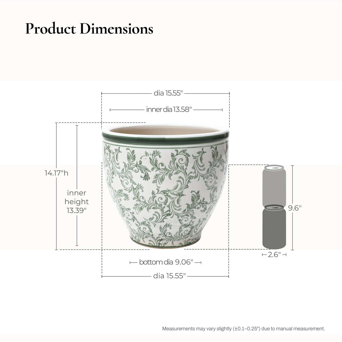 Sylvan Ceramic Round Planter, Green Paisley, 14"