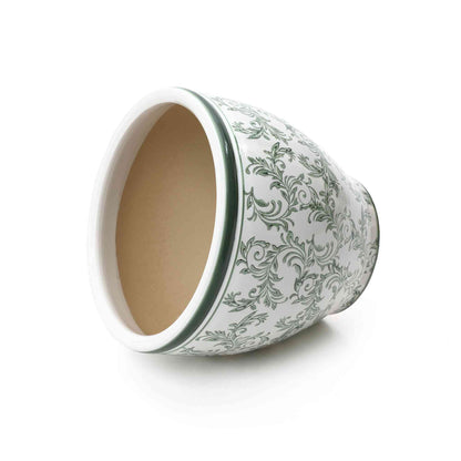 Sylvan Ceramic Round Planter, Green Paisley, 10.5"