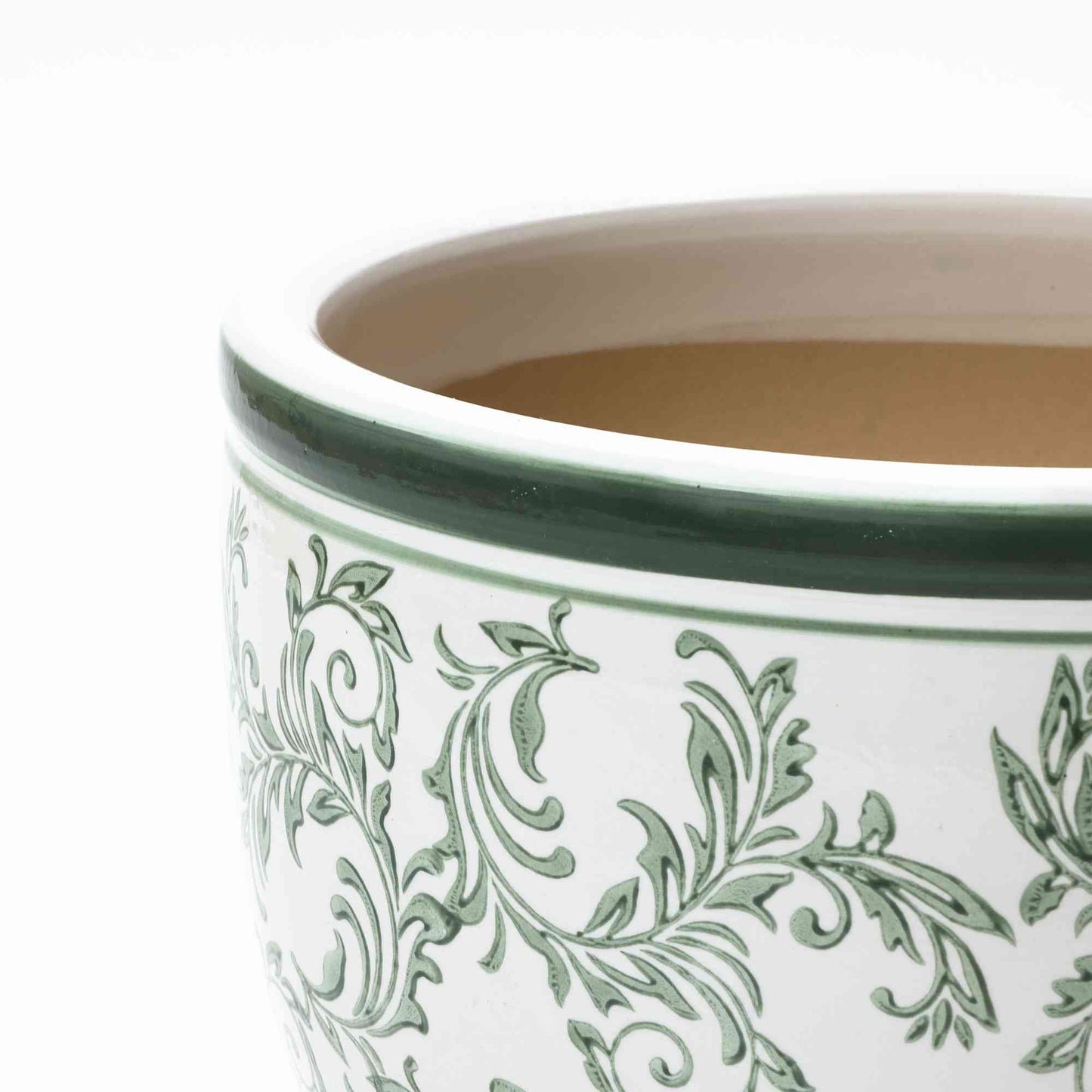 Sylvan Ceramic Round Planter, Green Paisley, 14"