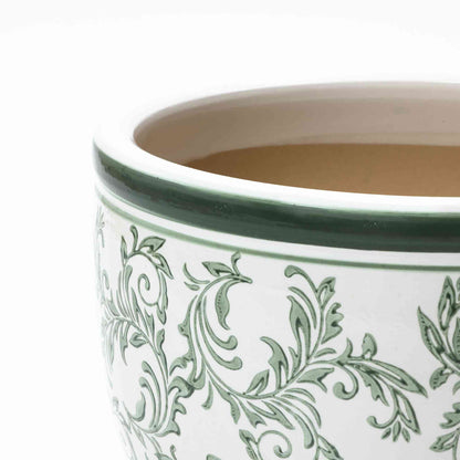 Sylvan Ceramic Round Planter, Green Paisley, 10.5"