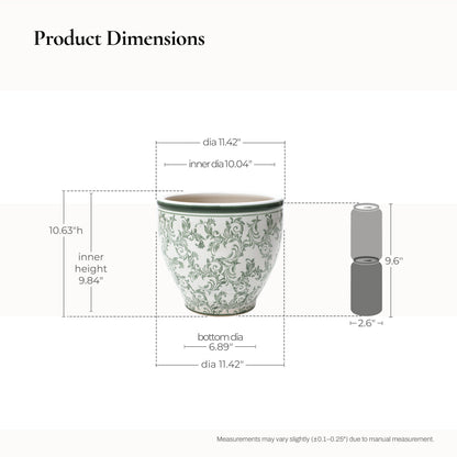 Sylvan Ceramic Round Planter, Green Paisley, 10.5"