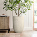 23.5" Tall Round Tapered Planter, Travertine Stone Finish, Garden Pot