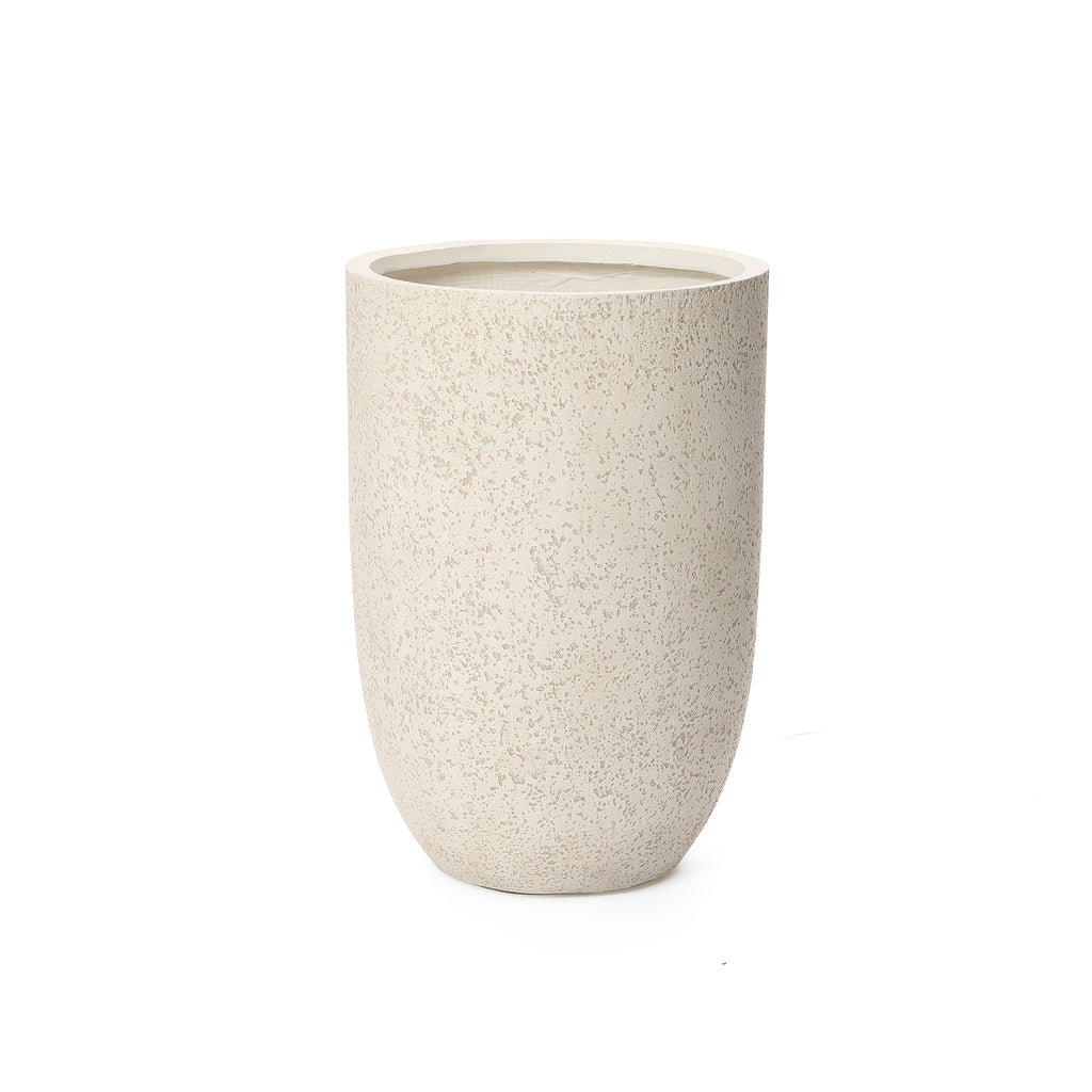 23.5" Tall Round Tapered Planter, Travertine Stone Finish, Garden Pot
