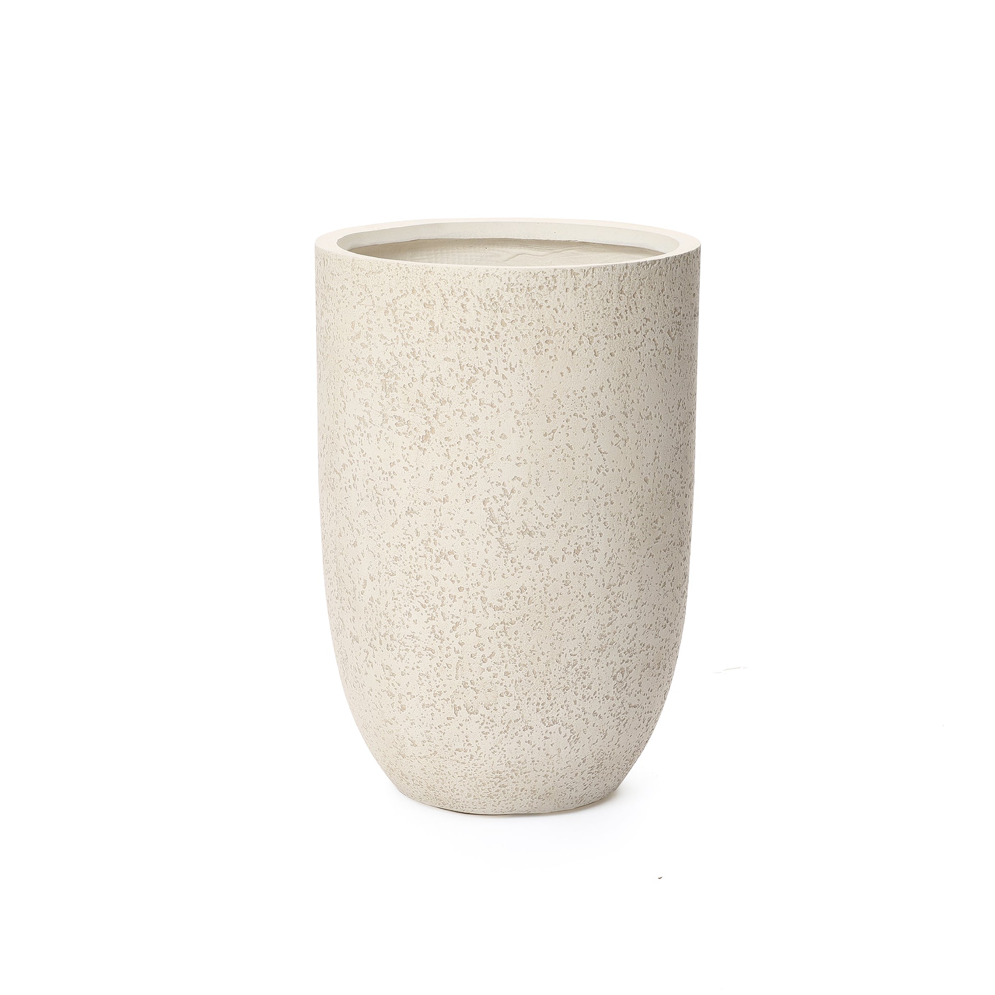 23.5" Tall Round Tapered Planter, Travertine Stone Finish, Garden Pot