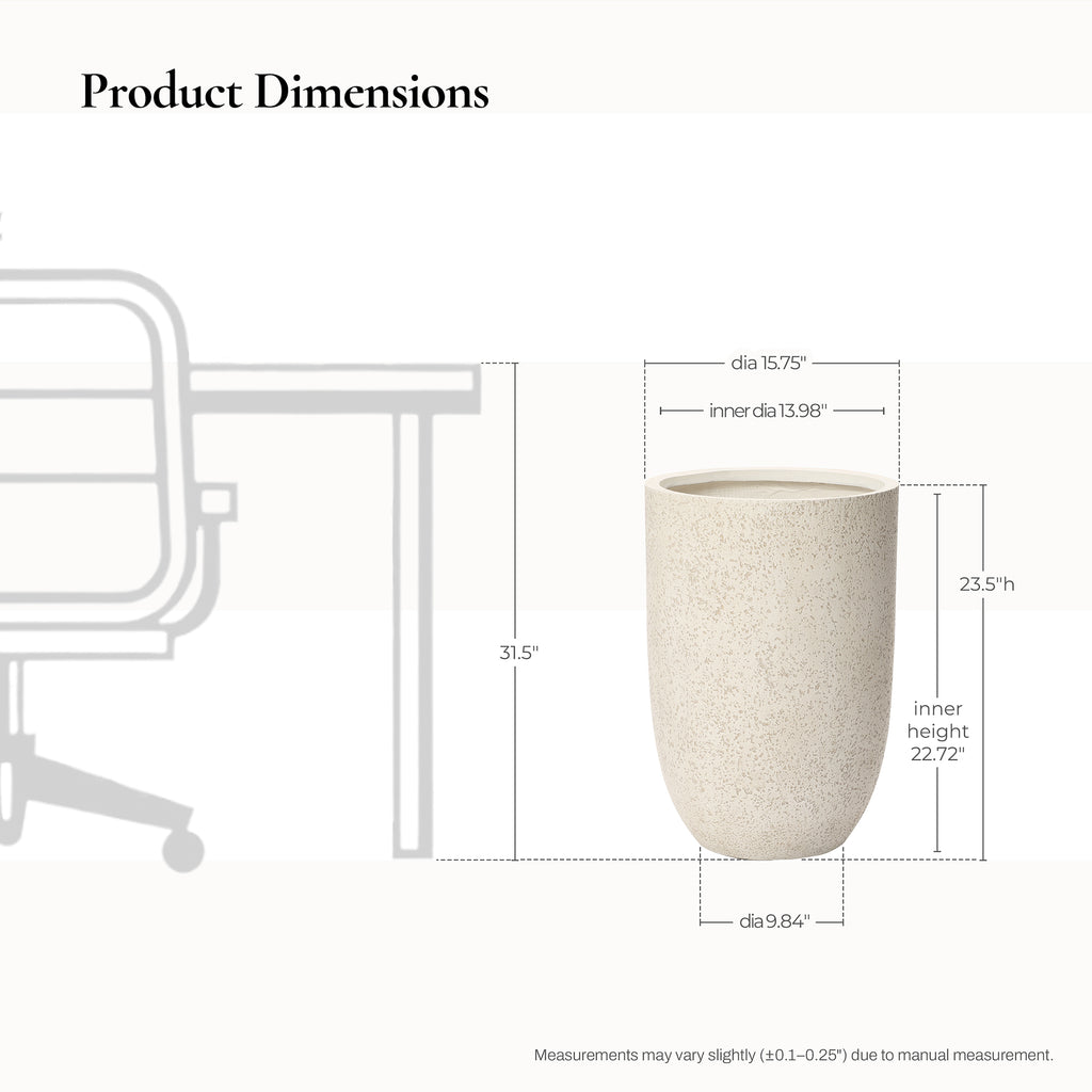 23.5" Tall Round Tapered Planter, Travertine Stone Finish, Garden Pot