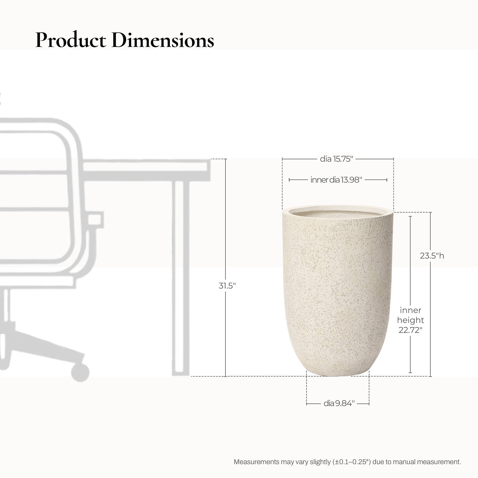 23.5" Tall Round Tapered Planter, Travertine Stone Finish, Garden Pot