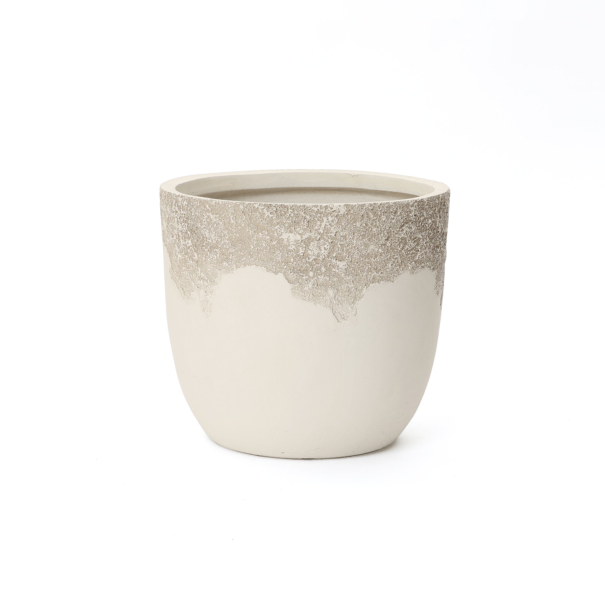 Antique Travertine 15.75" Round Planter, Off-White Tapered Pot