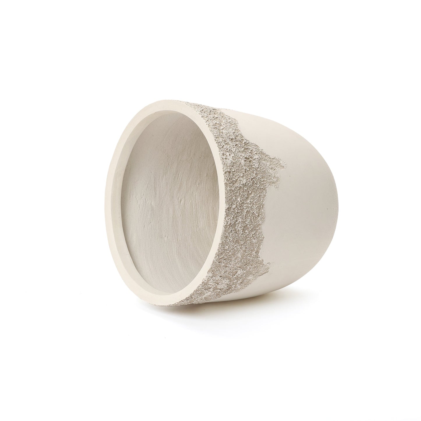 Sierra Round Travertine Stone-Textured Mgo Planter, Off-White, 14.5"