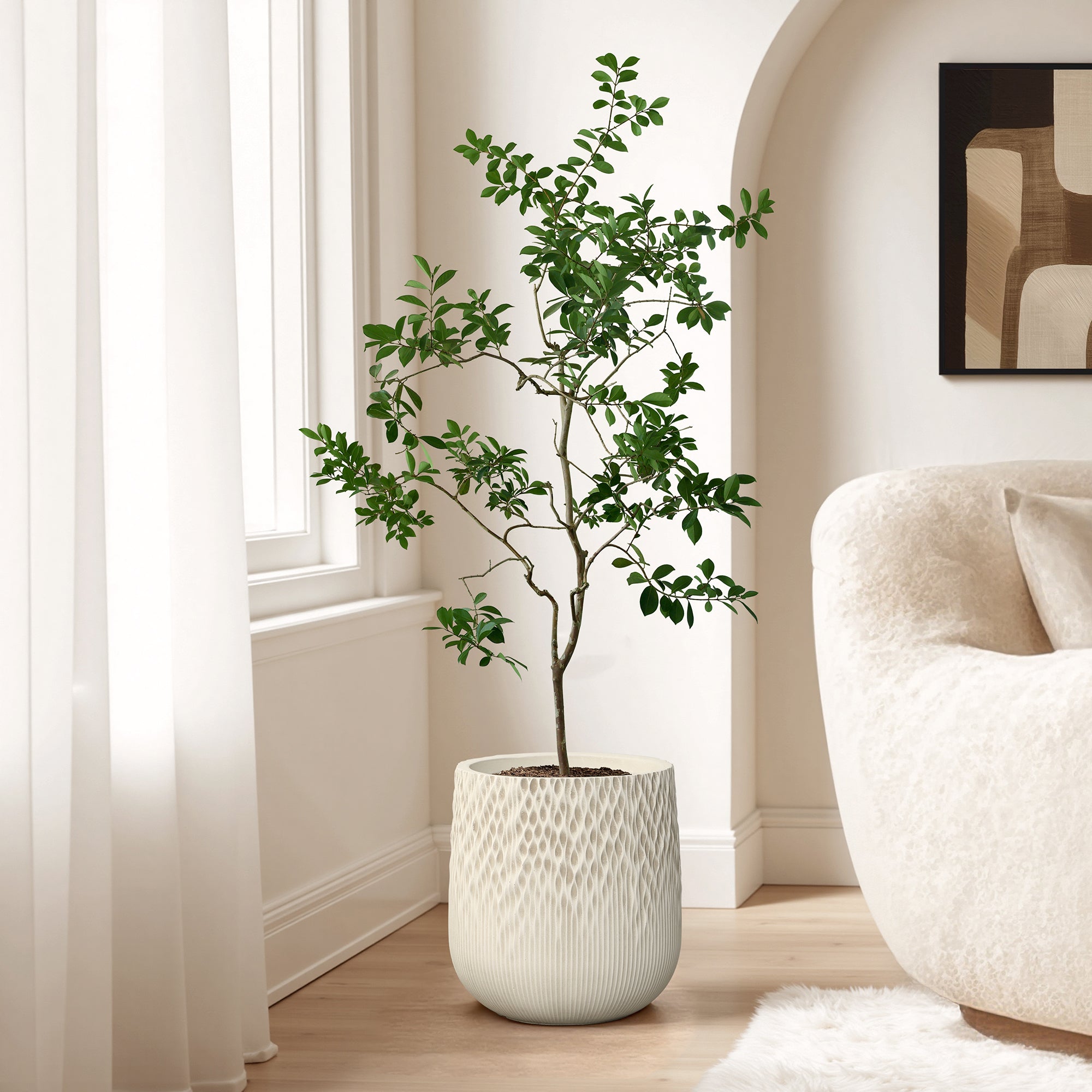 13.38" Round Tapered Planter, Antique Off-White Finish, Gradient Texture