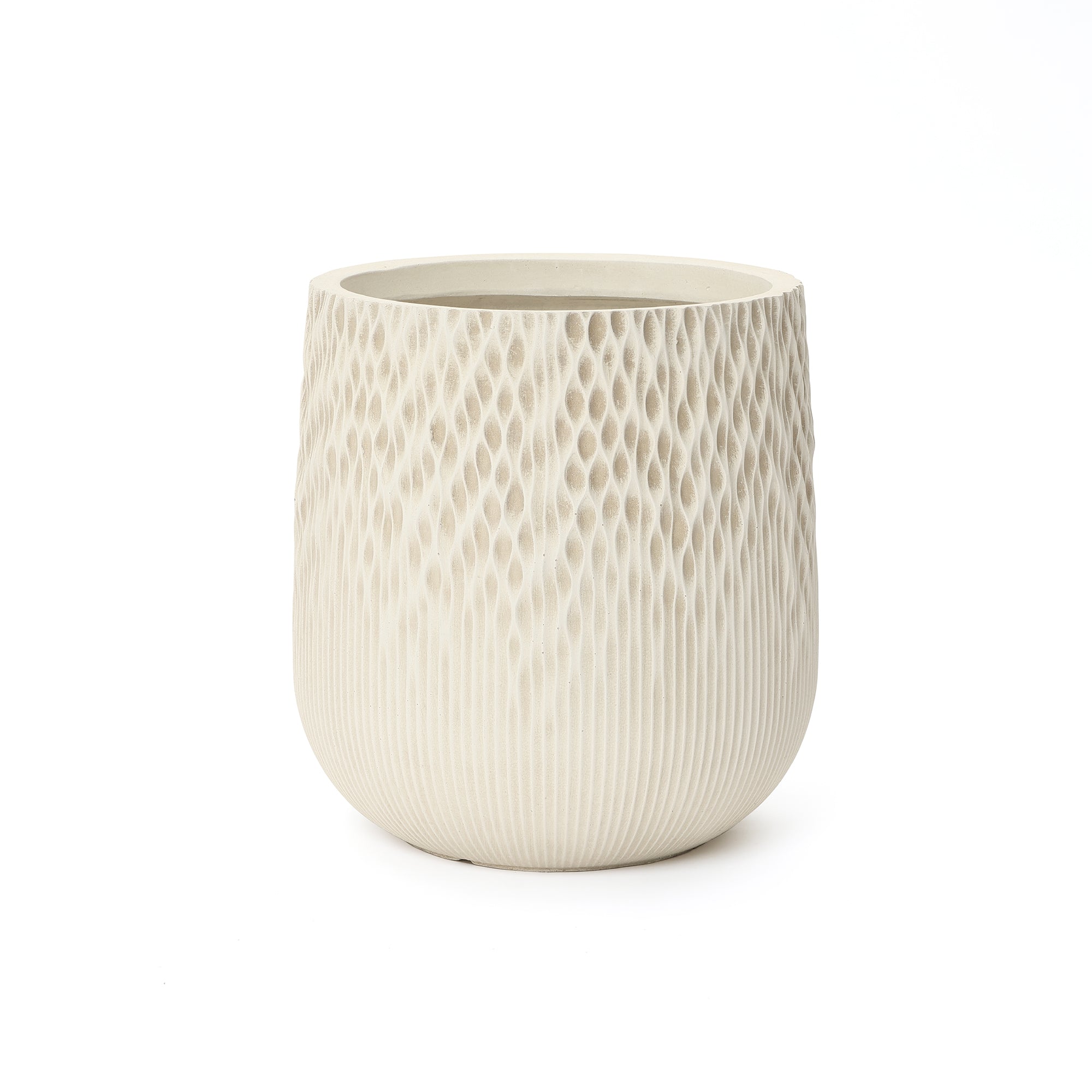 13.38" Round Tapered Planter, Antique Off-White Finish, Gradient Texture