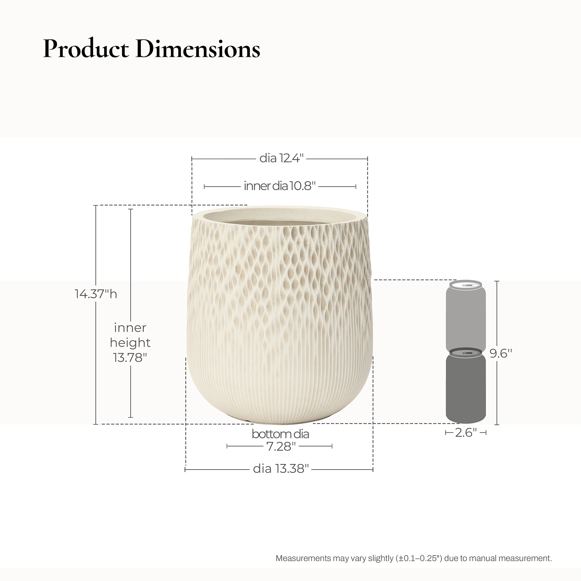 13.38" Round Tapered Planter, Antique Off-White Finish, Gradient Texture