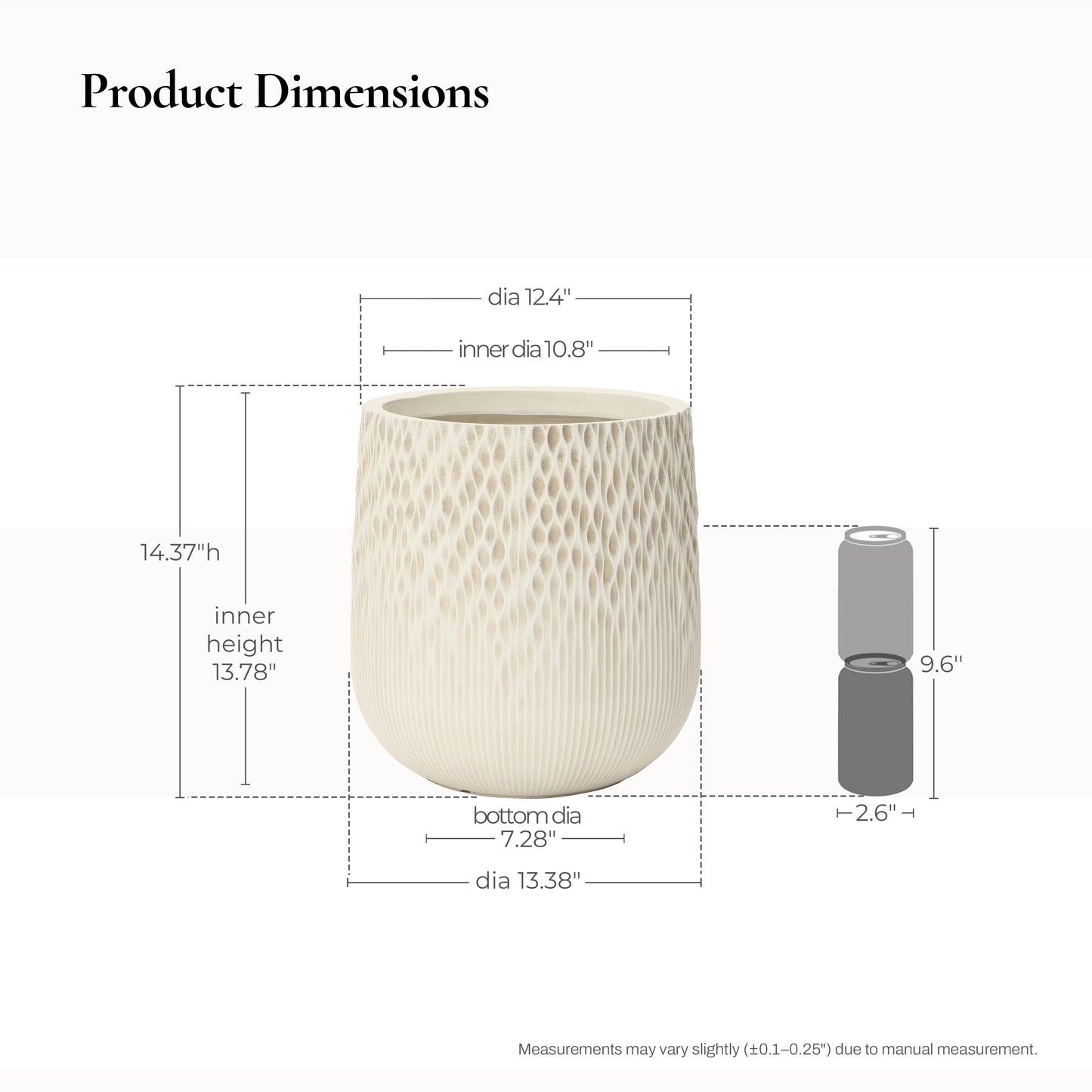 Dune Round Textured Mg0 Planter, Gradient Off-White, 14.5"