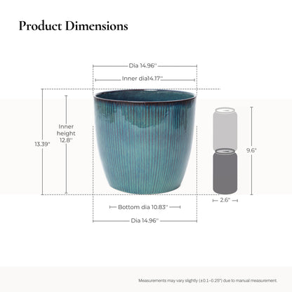 Verdis Glazed Ceramic Round Planter, Blue Ombre, 15"