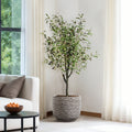 Stone Speckle Textured Ceramic Planter, 15.75" Gray Grid-Pattern Pot