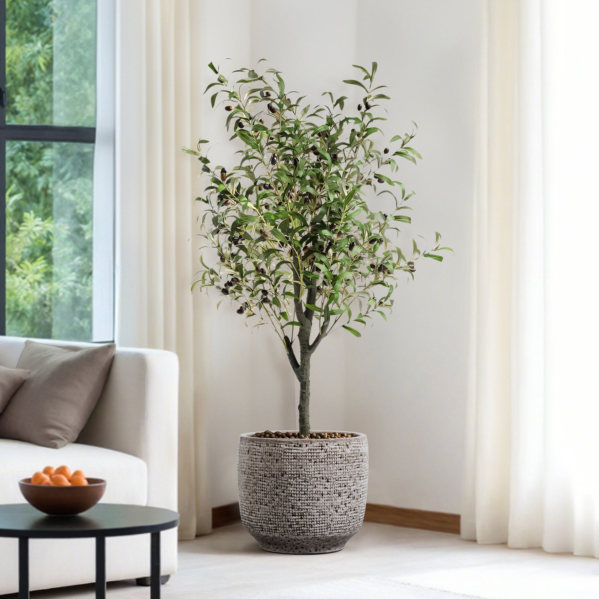 Stone Speckle Textured Ceramic Planter, 15.75" Gray Grid-Pattern Pot