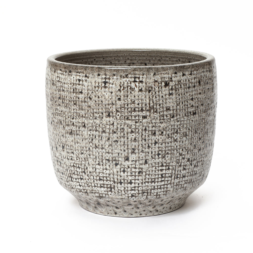 Stone Speckle Textured Ceramic Planter, 15.75" Gray Grid-Pattern Pot