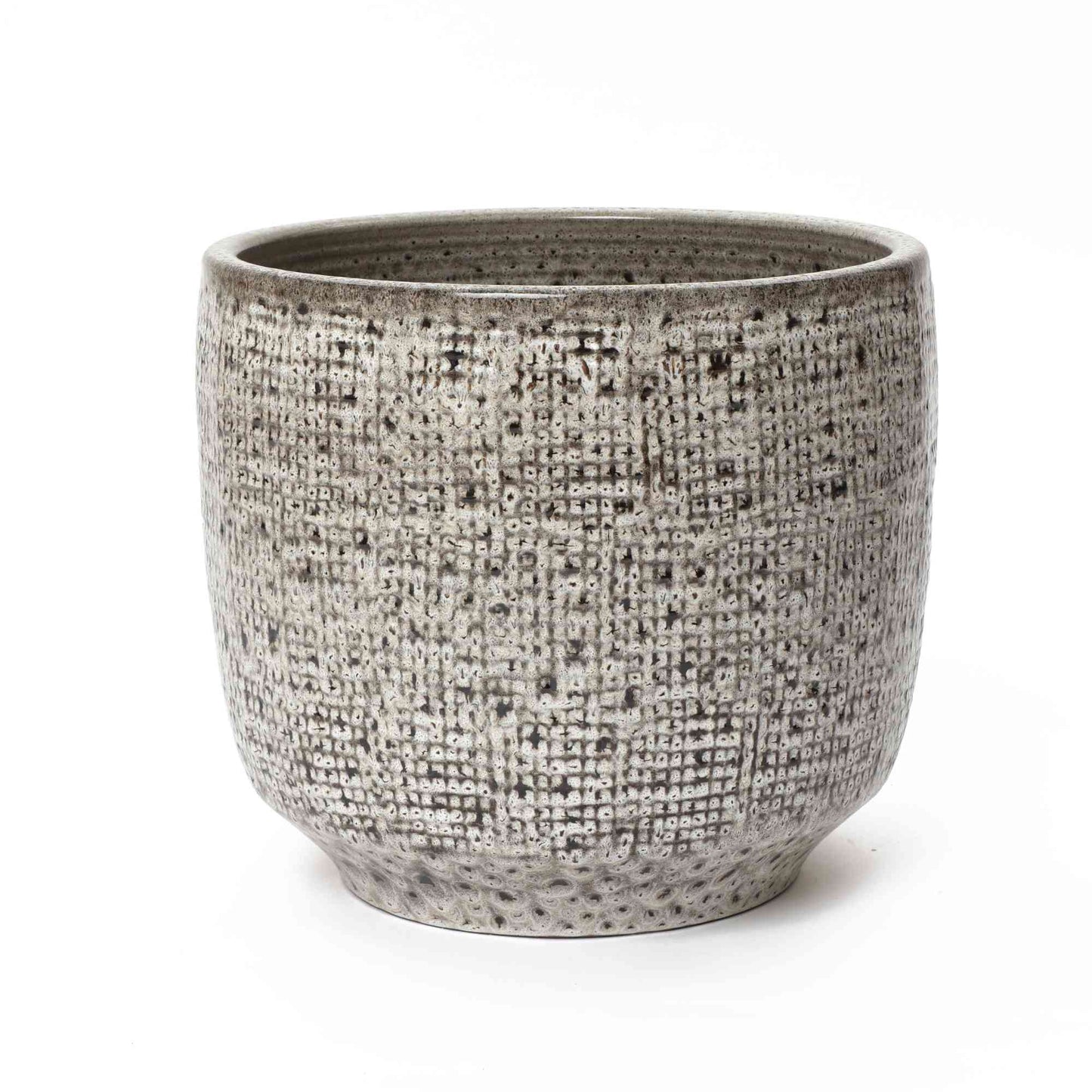 Basin Stone-Textured Ceramic Planter, Grid Gray, 13.5"