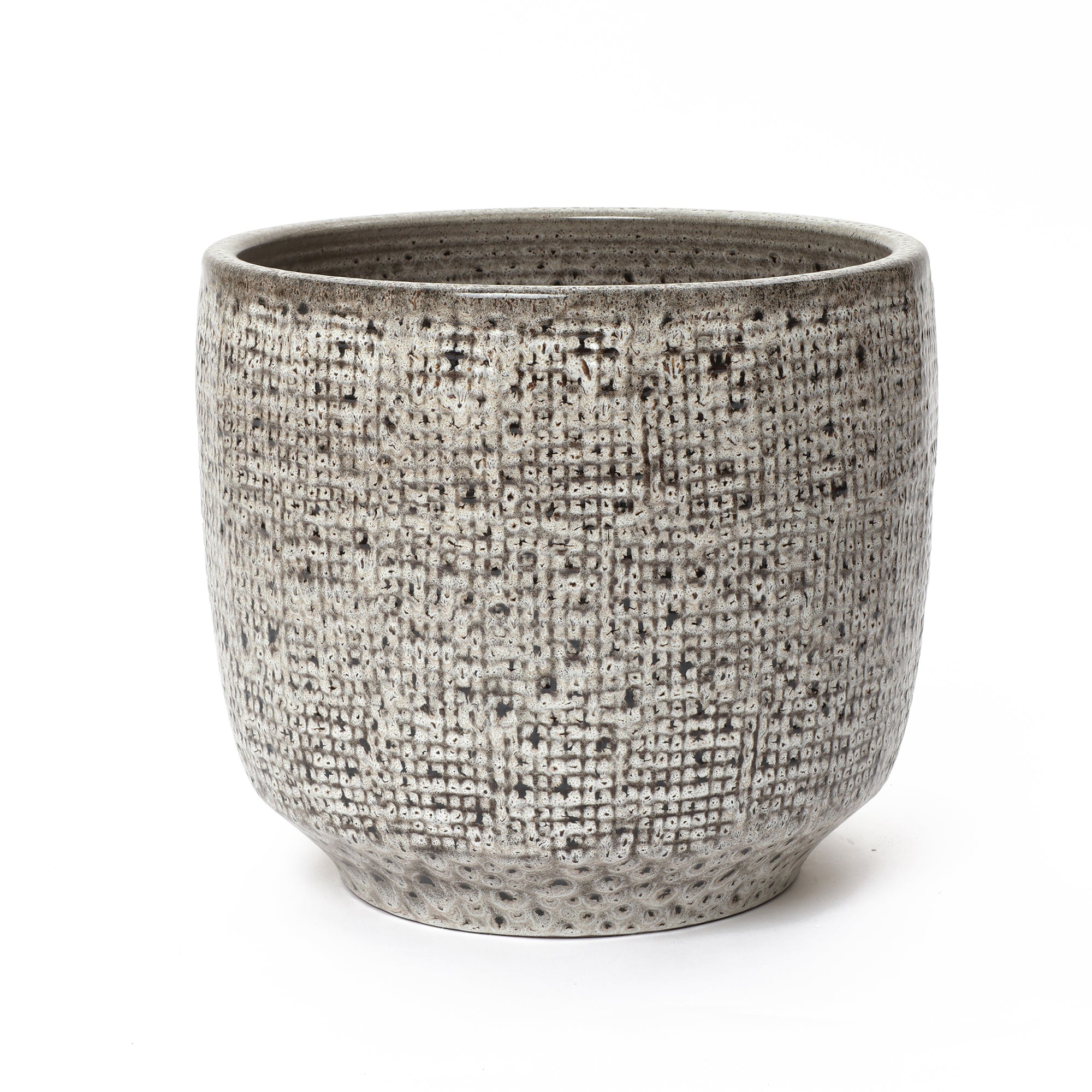 Stone Speckle Textured Ceramic Planter, 15.75" Gray Grid-Pattern Pot