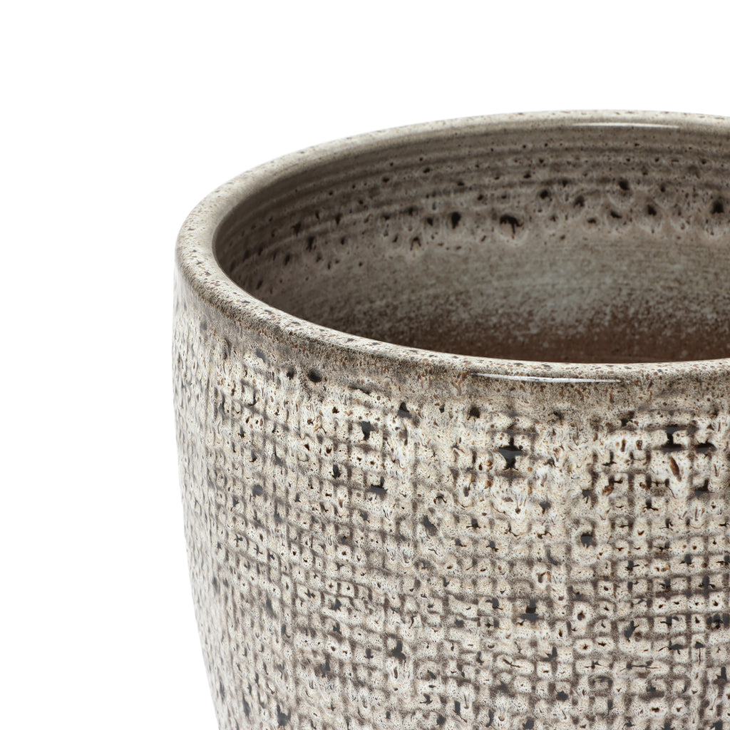 Stone Speckle Textured Ceramic Planter, 15.75" Gray Grid-Pattern Pot