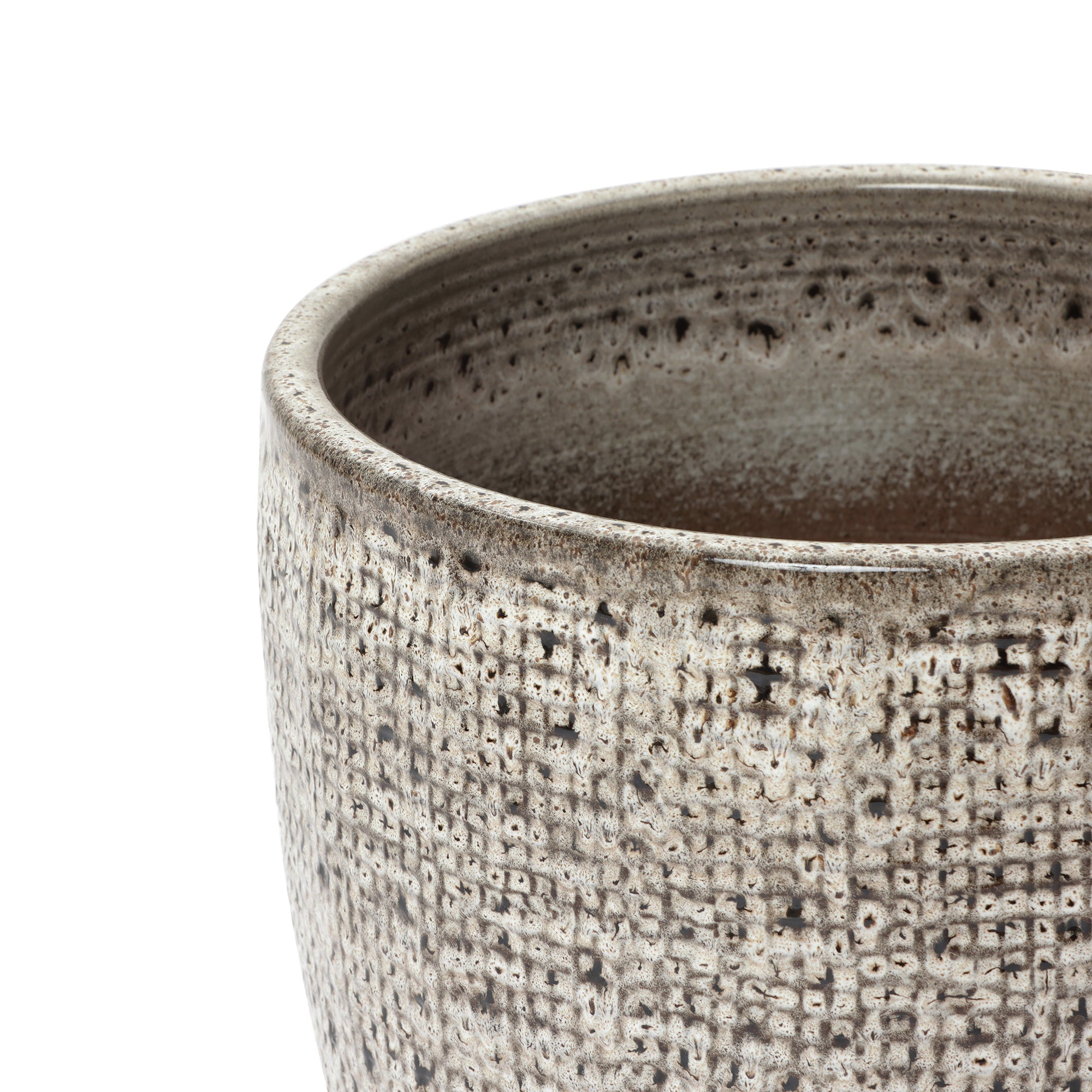 Stone Speckle Textured Ceramic Planter, 15.75" Gray Grid-Pattern Pot